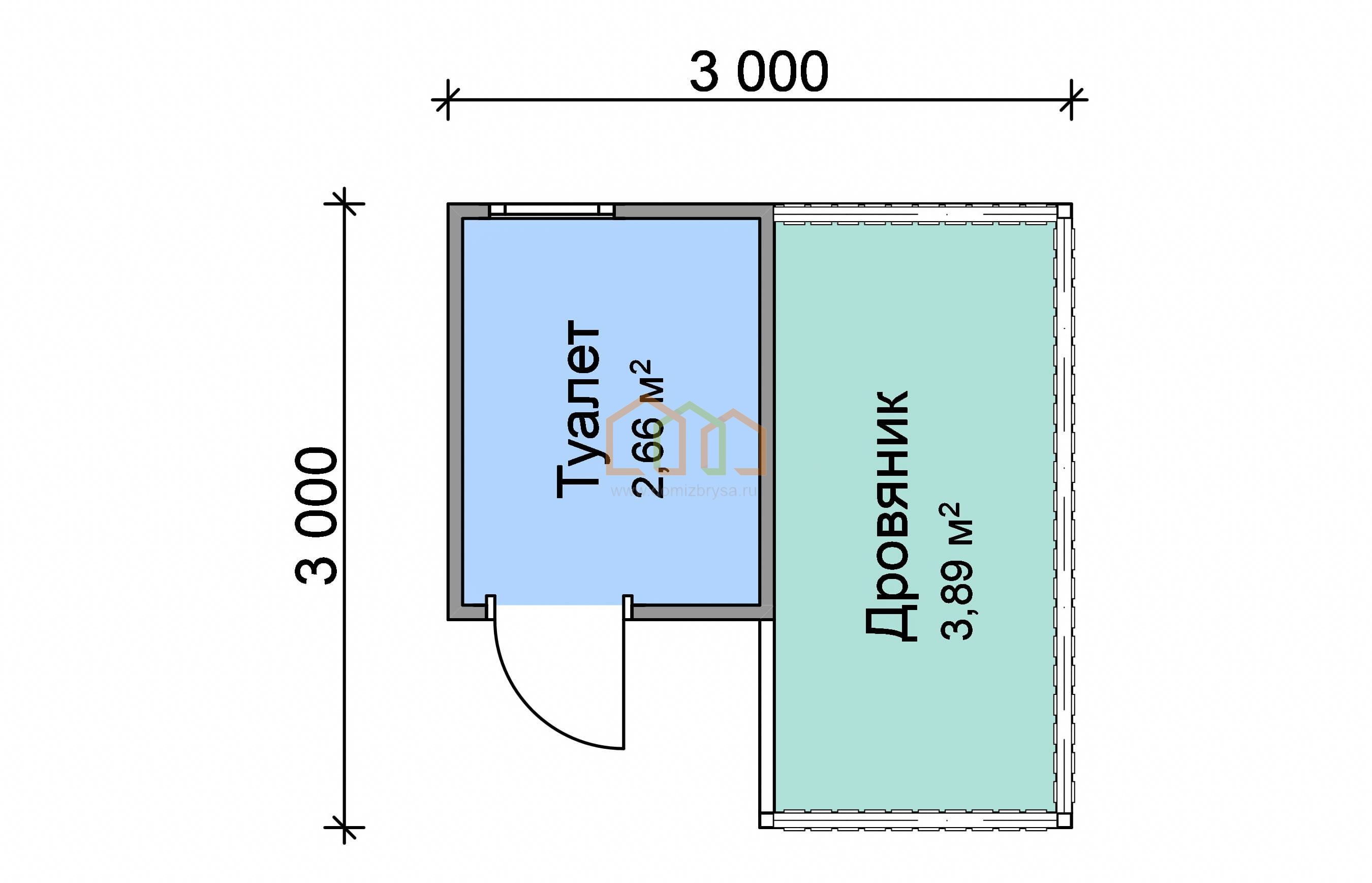 Угловой хозблок с туалетом и дровником 3x3 (9 м²), цена 182500 руб. под  ключ в Волхове