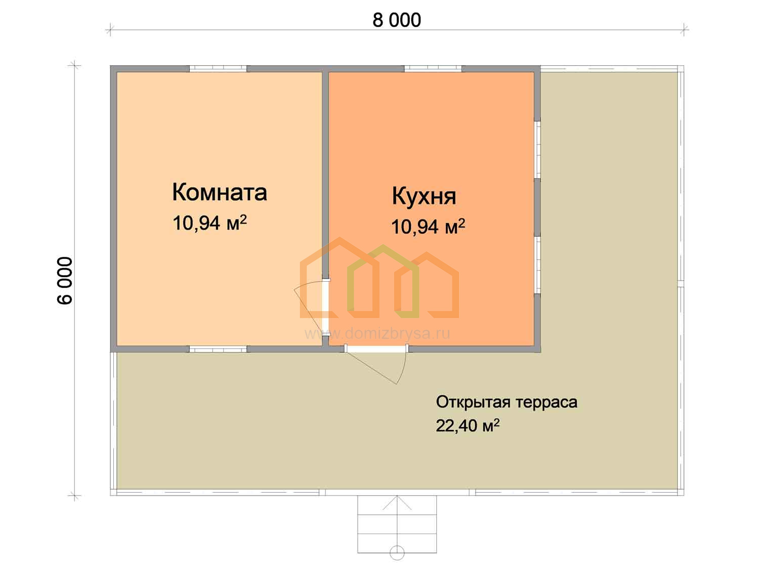 Брусовой дачный домик с террасой Бук - 1 (БТ) 6х8 Площадь: 48 м² с террасой  под ключ в Волхове